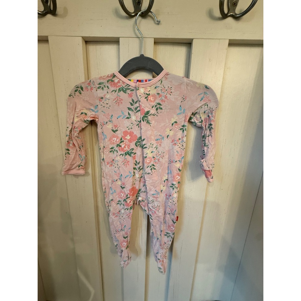 Magnetic Me Pink Floral Modal Magnetic Footie Pajama 0-3 Months 8-12 lbs
